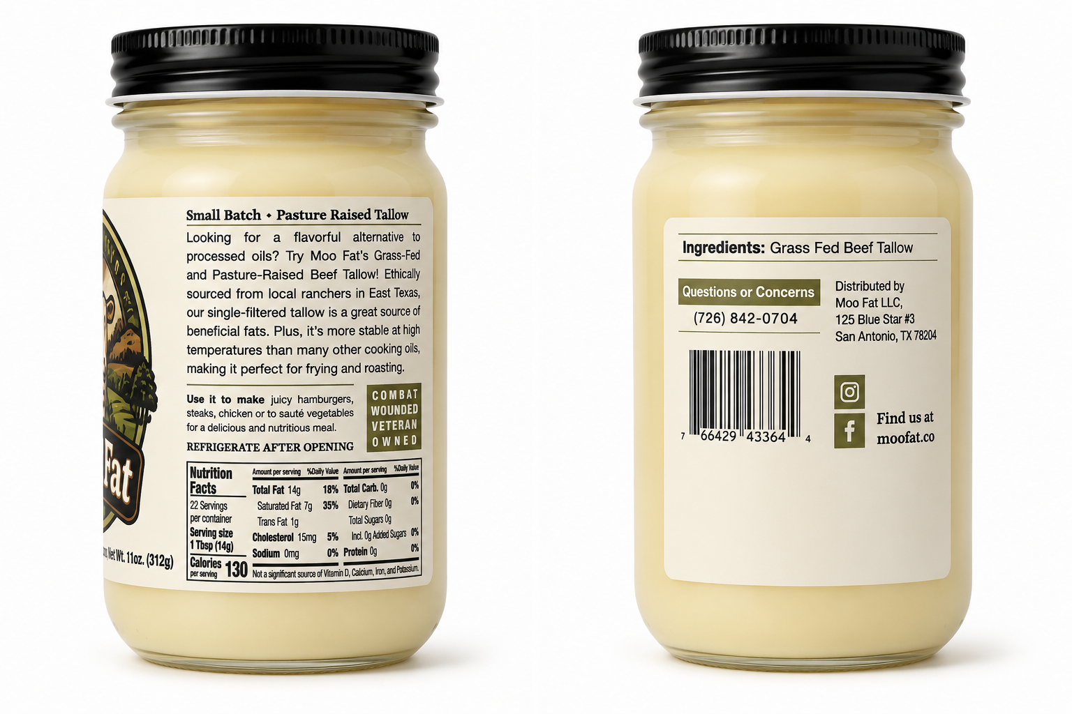 Moo Fat Grass-Fed Beef Tallow (11 oz)